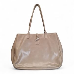 Longchamp Women's Le Roseau Beige Leather Shoulder Bag Tote Large